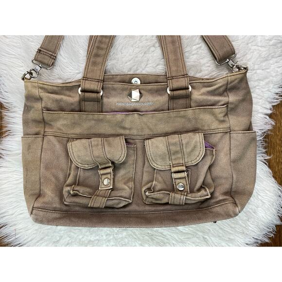 Think Geek Handbag of Holding Brown Canvas Large Crossbody Messenger Tote Bag - Picture 1 of 9